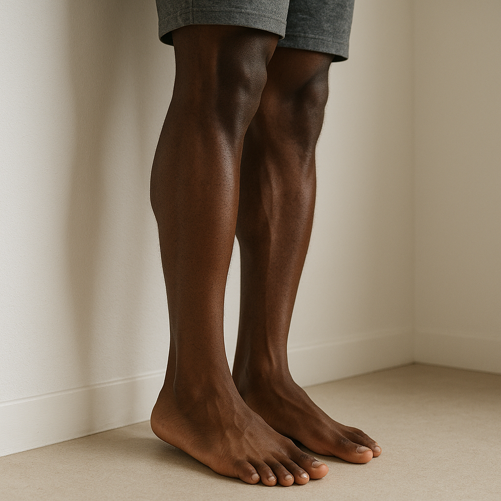 Black male athlete performing calf raise exercises